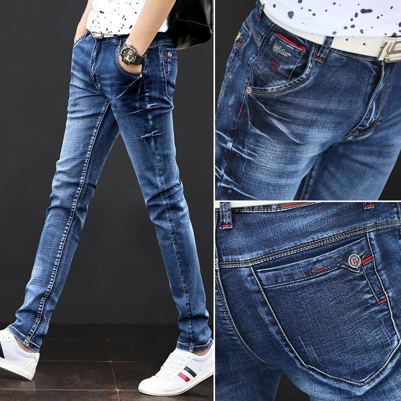 Men's Jeans Casual Men's Jeans Elastic Slim Fit Pants Korean Fashion Pants 33