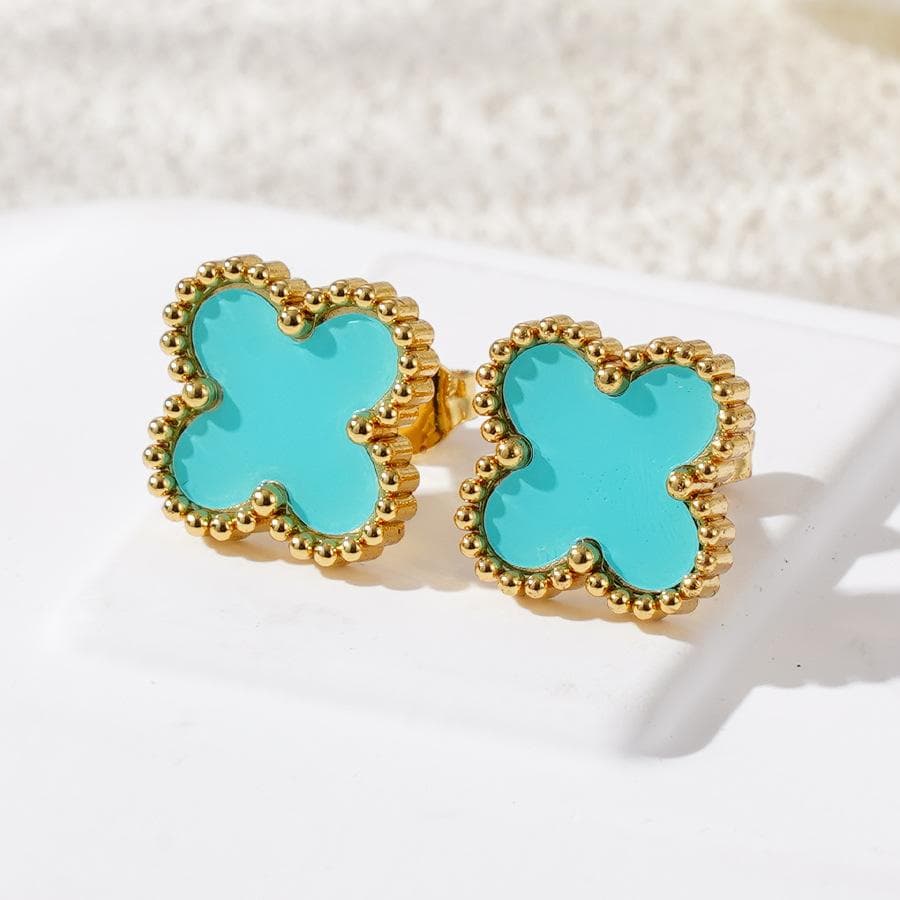 Fashion 18k Titanium Steel Four-Leaf Clover Earrings Female Simple Shell Light Luxury Senior Sense Of Earrings Personality Earrings