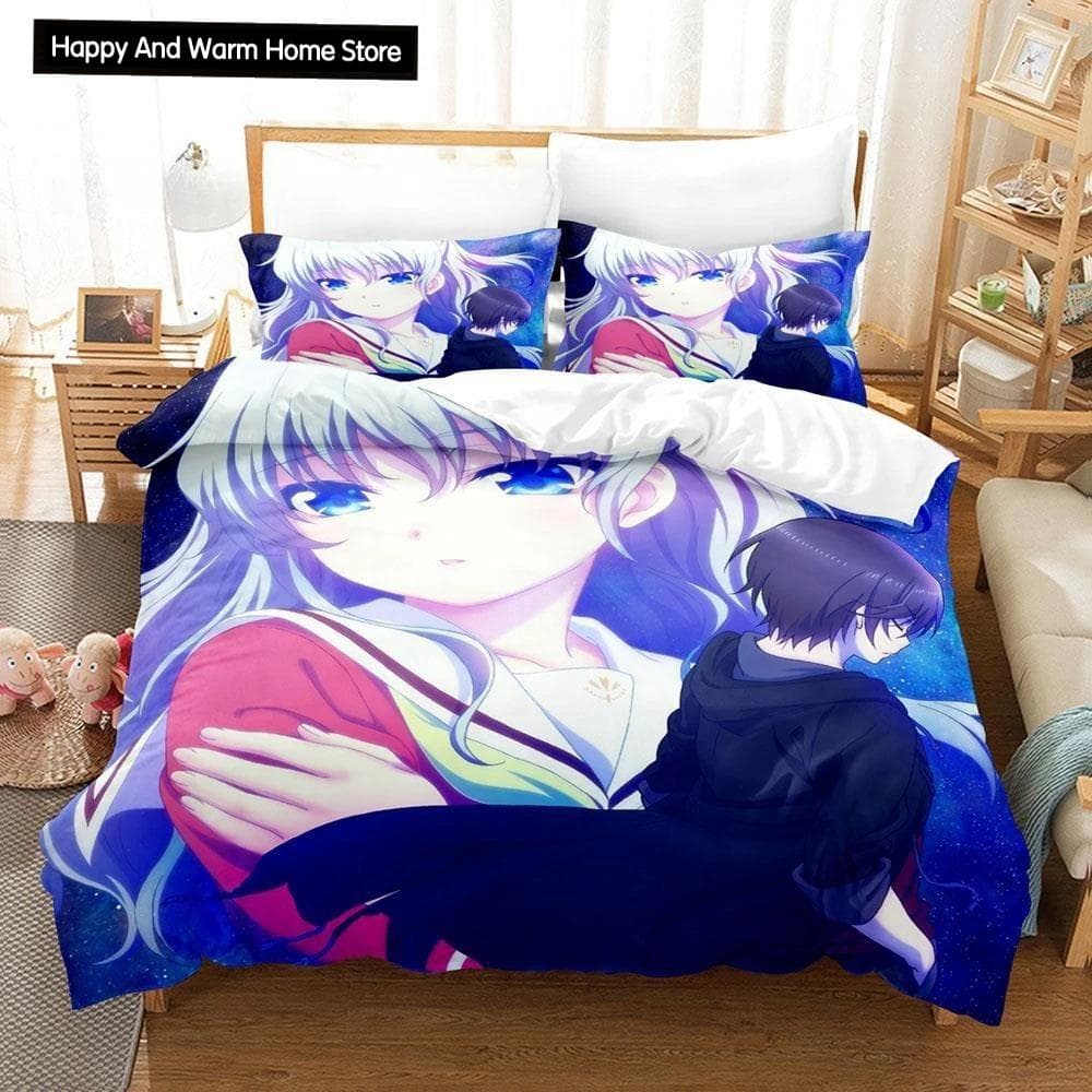 New 3D Print Anime Kawaii Girls Charlotte Bedding Set Single Twin Full Queen King Size Bed Set Adult Boy Bedroom Duvetcover Sets EU single(135x200cm)