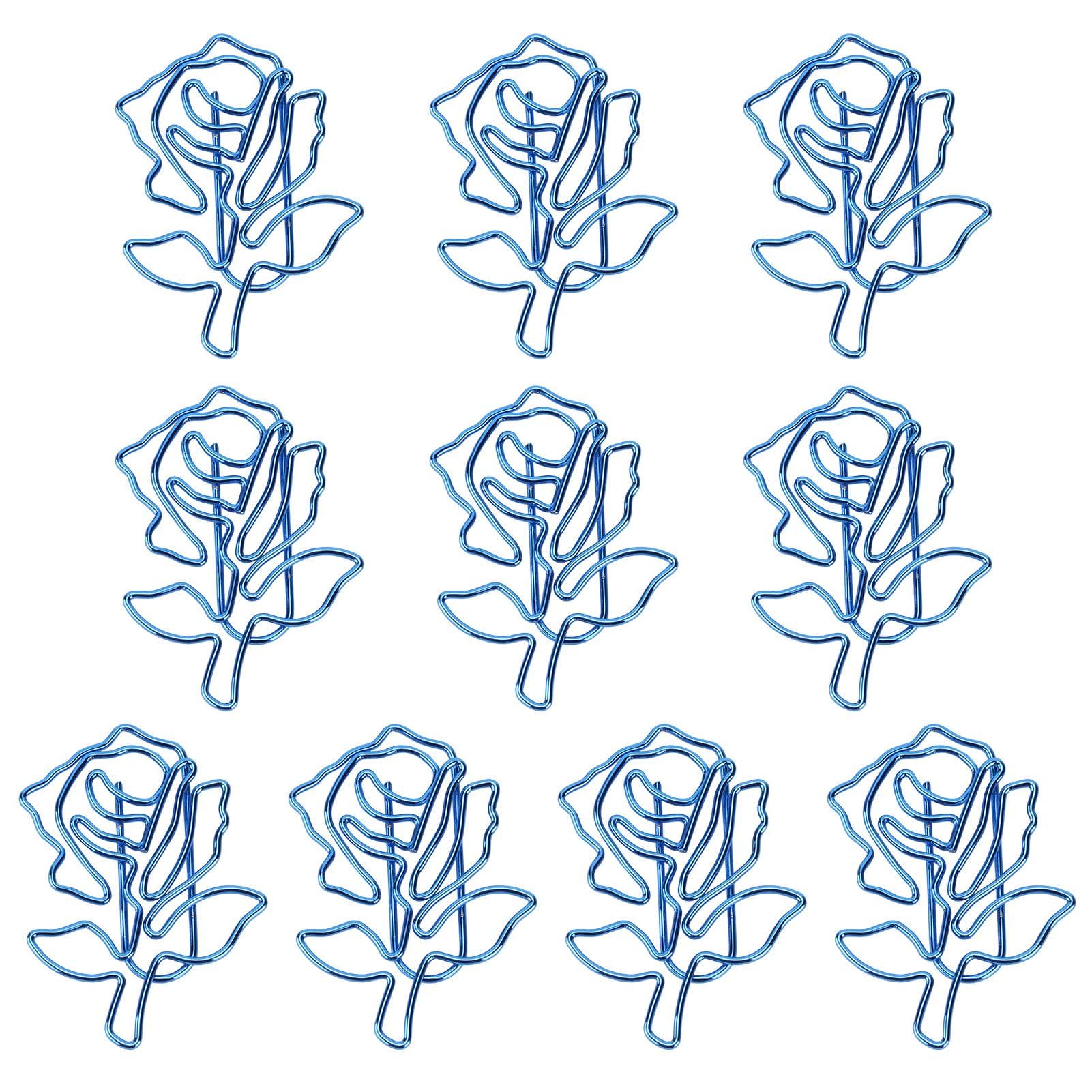 10PCS Paper Clip Blue Rose Shaped Pages Label Iron for Bookmark Notebook Agenda Book
