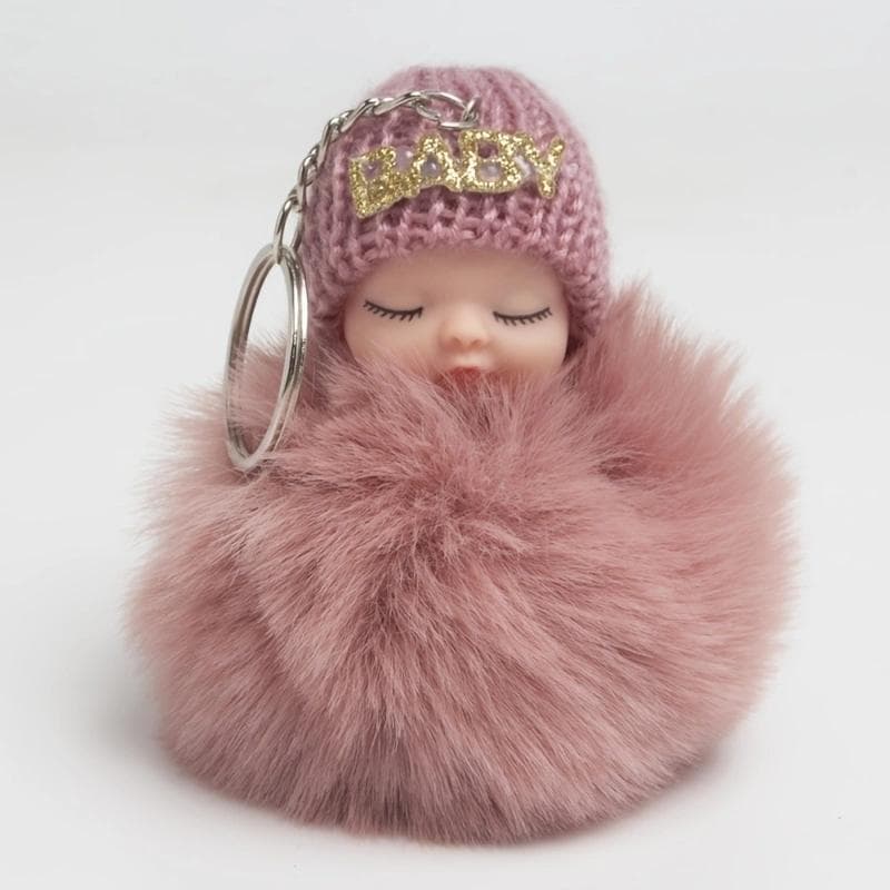 Cartoon Plush Sleep Doll Keychain Cute Plush Coal Ball Backpack Pendant Creative DIY Children's Plush Doll Pendant Accessories Car Pendant For Friends deep pink