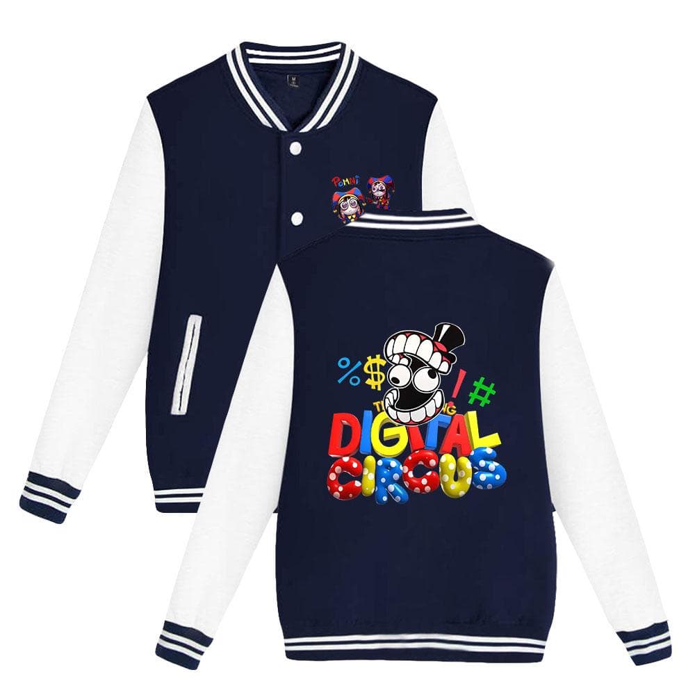 Fashion The Amazing Digital Circus Baseball Jacket Men Women Hip Hop Harajuku Jackets Streetwear Kids Boys Girls Loose College Coats XXL navy blue