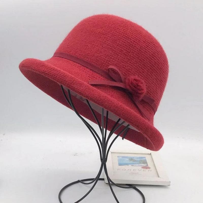 Woolen Bucket Hat Women's Autumn and Winter Bow Korean Version Versatile Japanese Dome Basin Hat British Retro Top Hat Tide 55-57cm