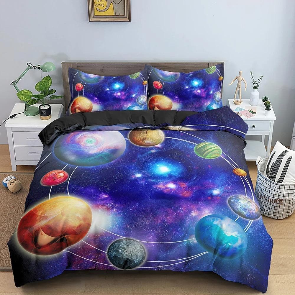 Galaxy Space Bedding Set 3D Universe Duvet Cover Psychedelic Quilt Cover With Zipper Queen Double Comforter Sets Kids Gifts AU Single 140x210cm