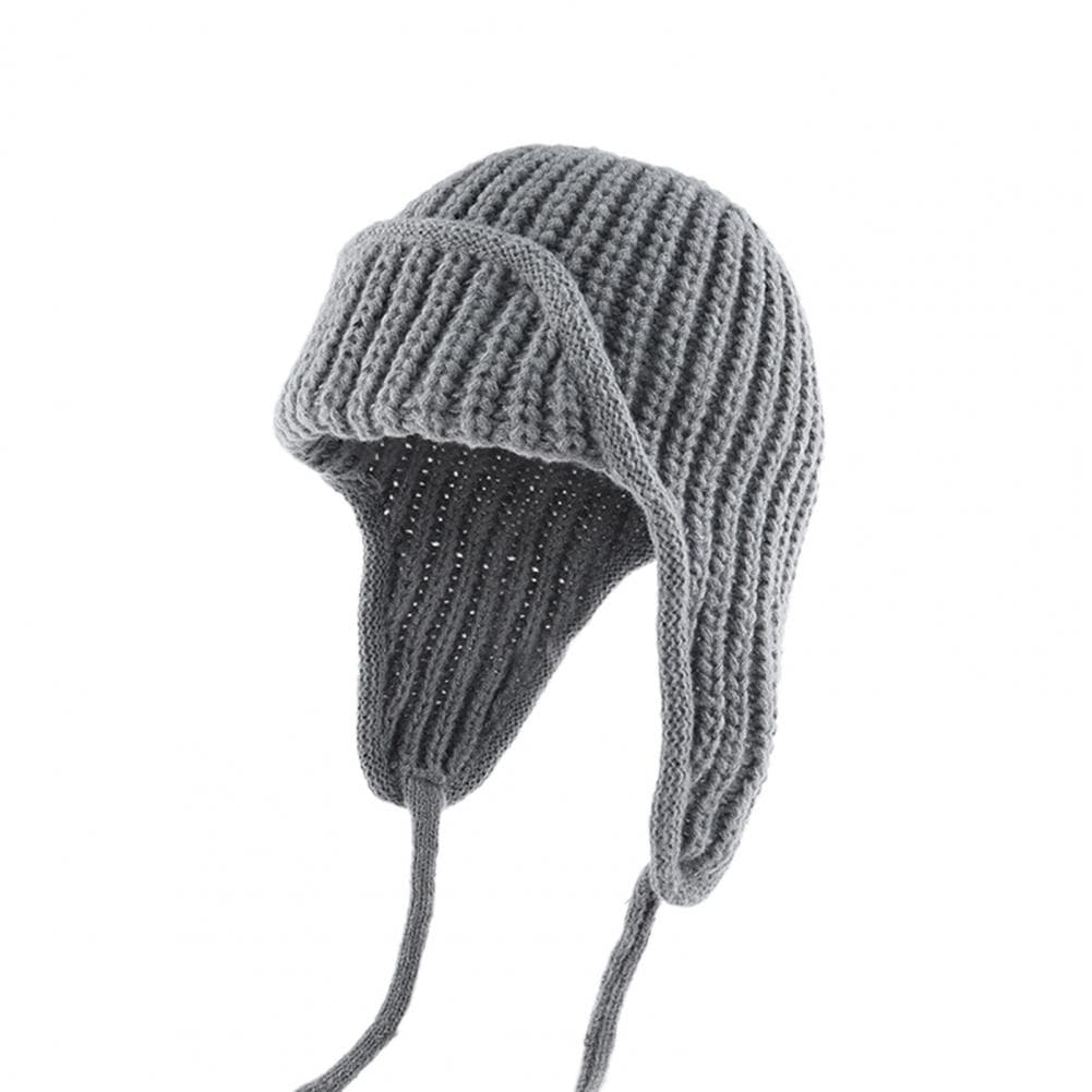 Unisex Winter Hat Knitted Thick Warm Windproof Solid Color Ear Beanie Winter Outdoor Daily Bomber Cap Cycling Travel grey