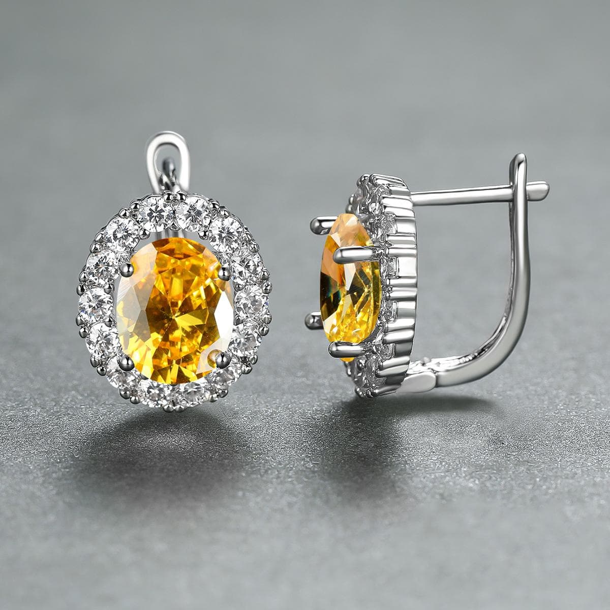 Luxury Purple Stone Gold Color Love Drop Earrings Bride Band Engagement Ear Clip Jewelry yellow/silver