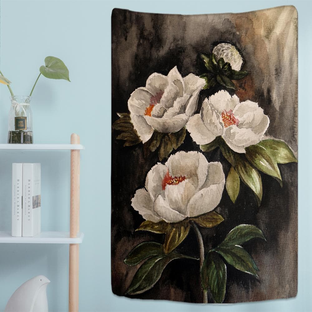 Elegant White Flower Tapestry Wall Hanging Ink Flower Pattern Bohemian Psychedelic Hippie Home Decor 230x150cm