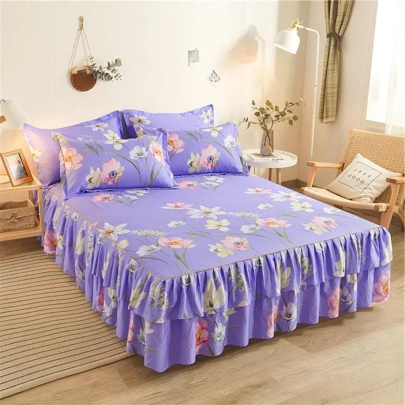 2 Layer Lace Bedspread Bed Skirt Style Bedcover 1.5/1.8/2 Meter Bed Dustproof Anti-skid Three Piece Pillowcases bed Covers 150x200cm 3pcs