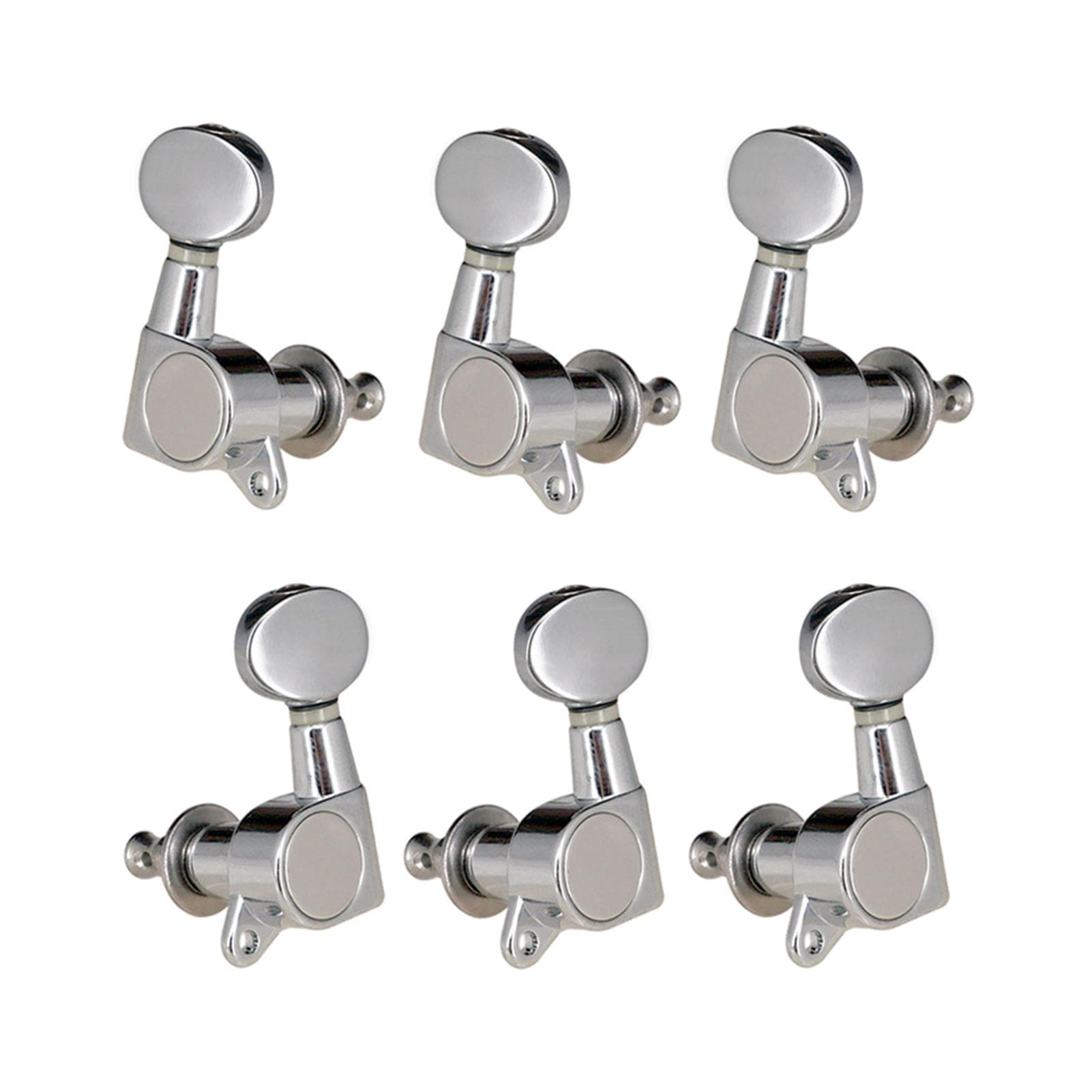 Guitar String Tuning Pegs Tuning Machines Sealed Machine Heads Tuning Keys Oval Button 6 Left for 3 Right & 3 Left silver