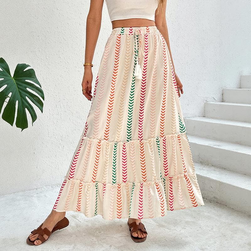 VEZFAA Women's Vintage Bohemia Casual Summer Spring Skirts XL apricot