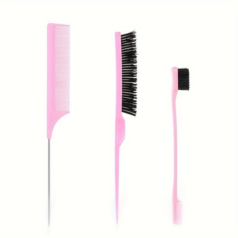 3Pcs Slick Back Hair Brush Set Bristle Hair Brush Comb For Women Hair Styling Tool pink