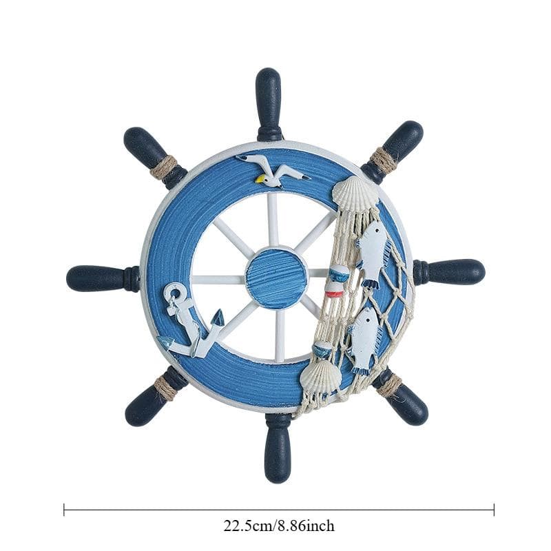 Nautical Beach Ocean Decor Wooden Ship Wheel Rudder Wall Decor, Wooden Boat Ship Steering Wheel Home Wall Hanging Decoration dark blue