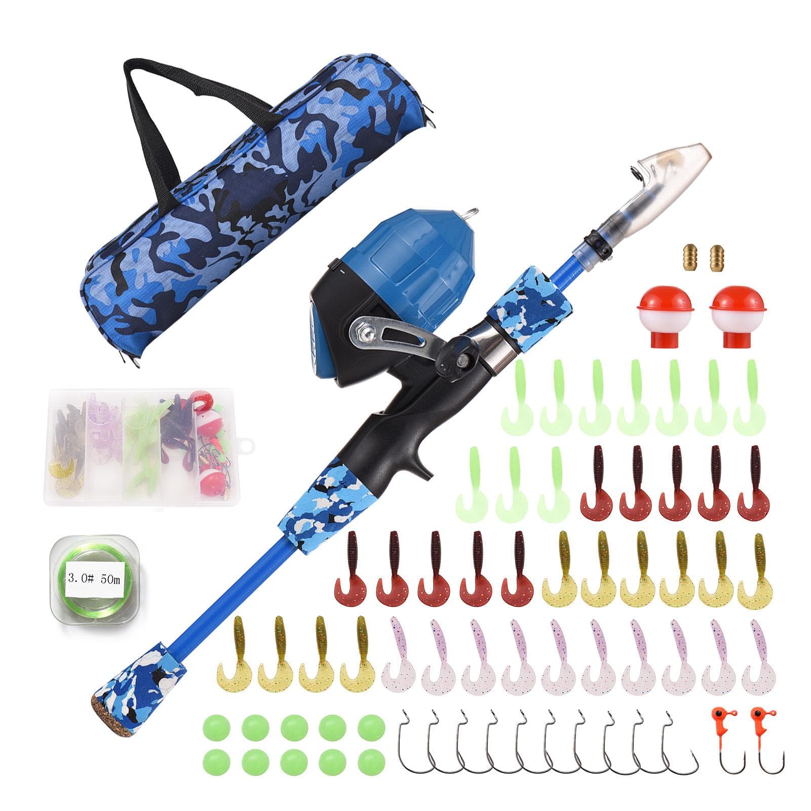 Kids Fishing Pole Telescopic Fishing Rod and Reel Combo Kit with Fishing Lures Fishing Lines 1.2m blue