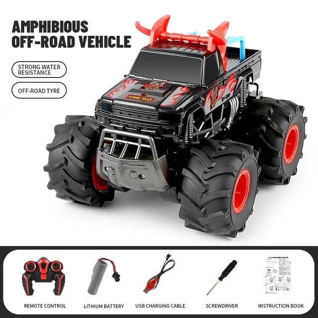 New 2.4G Amphibious Climbing Four-wheel Drive Drift Racing Car Long Battery Life Stunt Waterproof Double-sided Car Children's Toy red