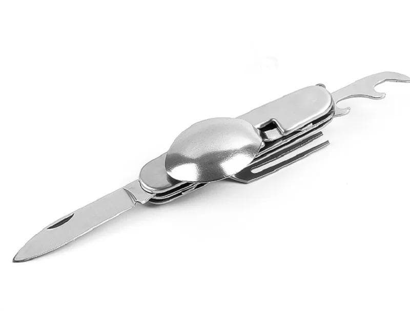 Multi Tool Portable Picnic Camp Spoon Fold Spork Fork Flatware Tableware Knife Cutlery Bottle Can Opener Multitool Outdoor