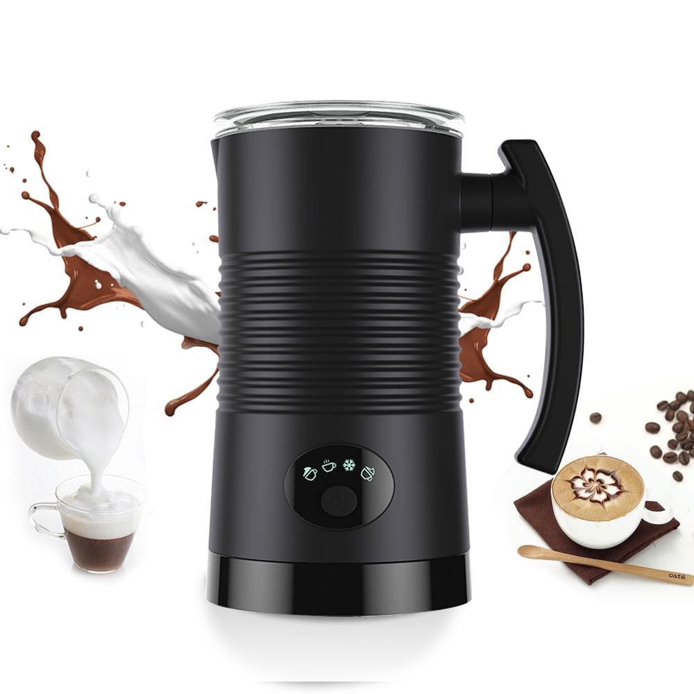 Milk Frother 4 in 1 Hot/Cold Foam Maker 400W Stainless Steel Non-Stick Interior 11.84oz/350ml US Plug black
