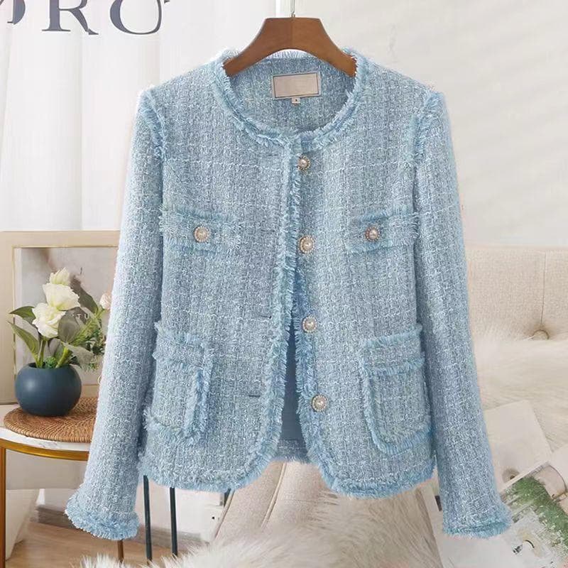 New Blue Tassel Small Fragrance Short Versatile Jacket Women's Spring and Autumn Foreign Style Small Temperament Top XL blue