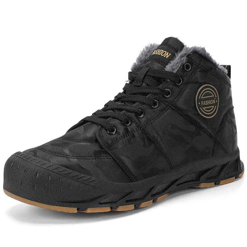 Men Waterproof Ankle Boots Winter Warm Plush Snow Men Outdoor Sneakers Work Male Rubber Winter Men's Boots Big Size 46 black
