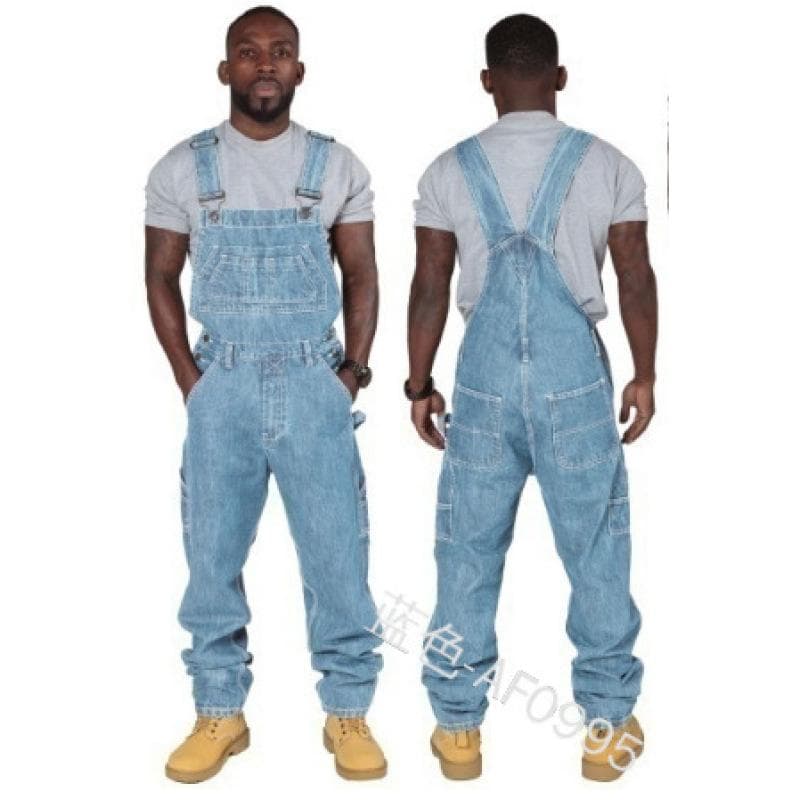 Men's Plus Size Solid Color Denim Jumpsuit clothes sale 4XL light blue