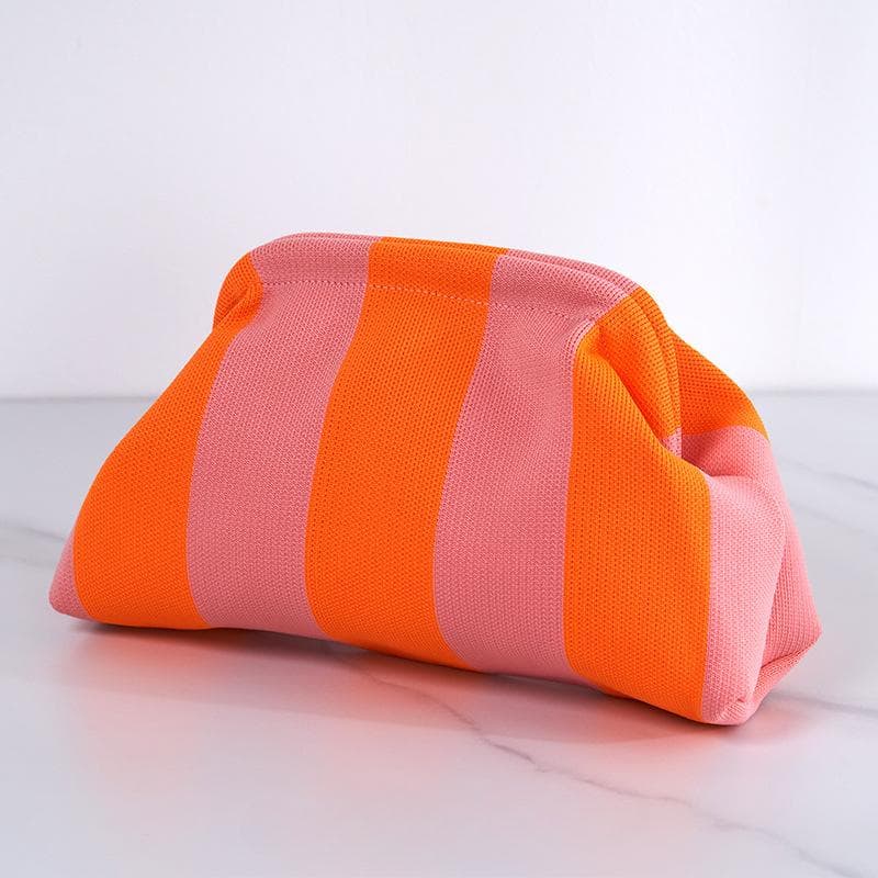 Summer Beach Clutch Bag for Women Woven Crochet Handbags Purses Knitting Dumpling Clutch Ruched Cute Cloud Casual Colorblock Bag pink