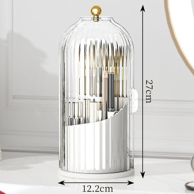 360° Rotating Makeup Brush Holder With Lid Luxury Cosmetics Organizer Lipstick Eyebrow Pencil Holder Eye Shadow Storage Box white