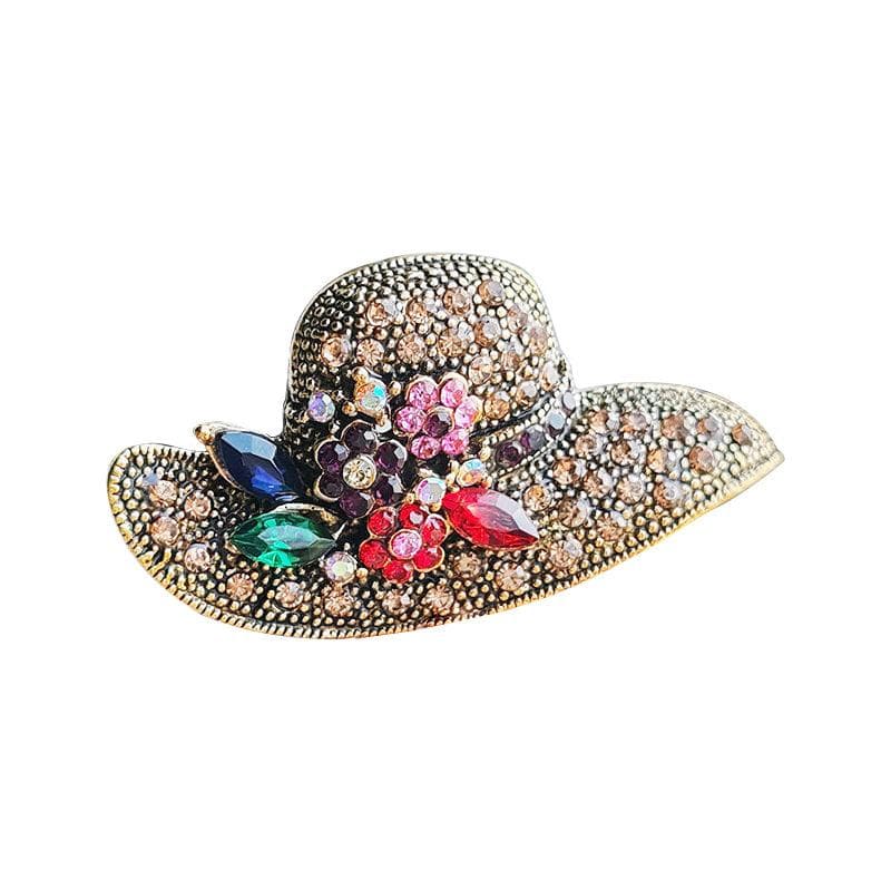 Vintage Alloy Rhinestone Flower Sun Hat Brooches For Women Trendy Clothing Brooch Pin Holiday Jewelry Accessories Gift gold