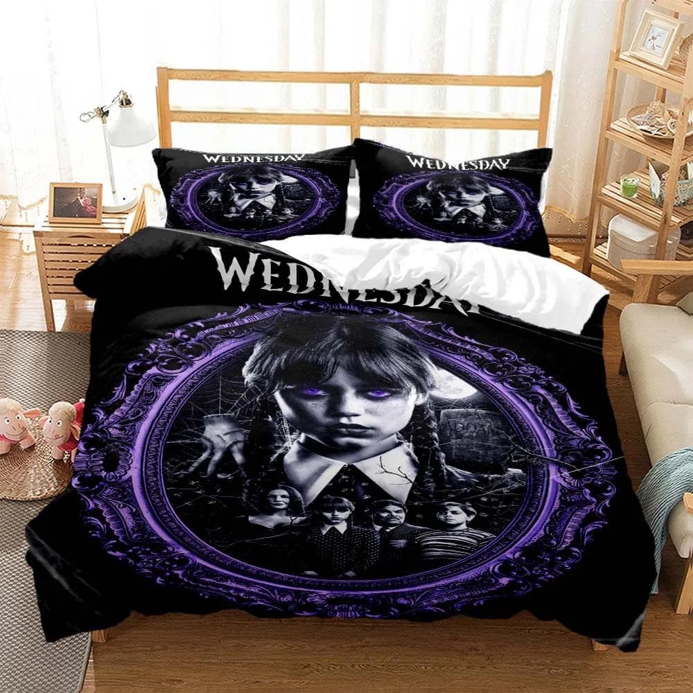 Wednes day Addams American Dramas 3D printed bedding Queen bedding set Soft and comfortable customized King size bedding set EU single(135x200cm)