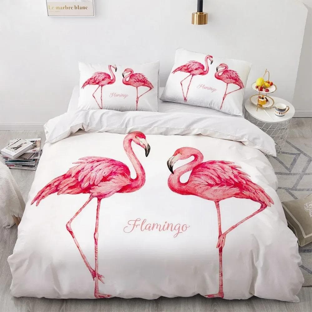 Flamingo Duvet Cover King Queen 3D Pink Animal Bedding Set for Kids Teens Adults Watercolor Style Quilt Cover with Pillowcase US Full 200x230cm