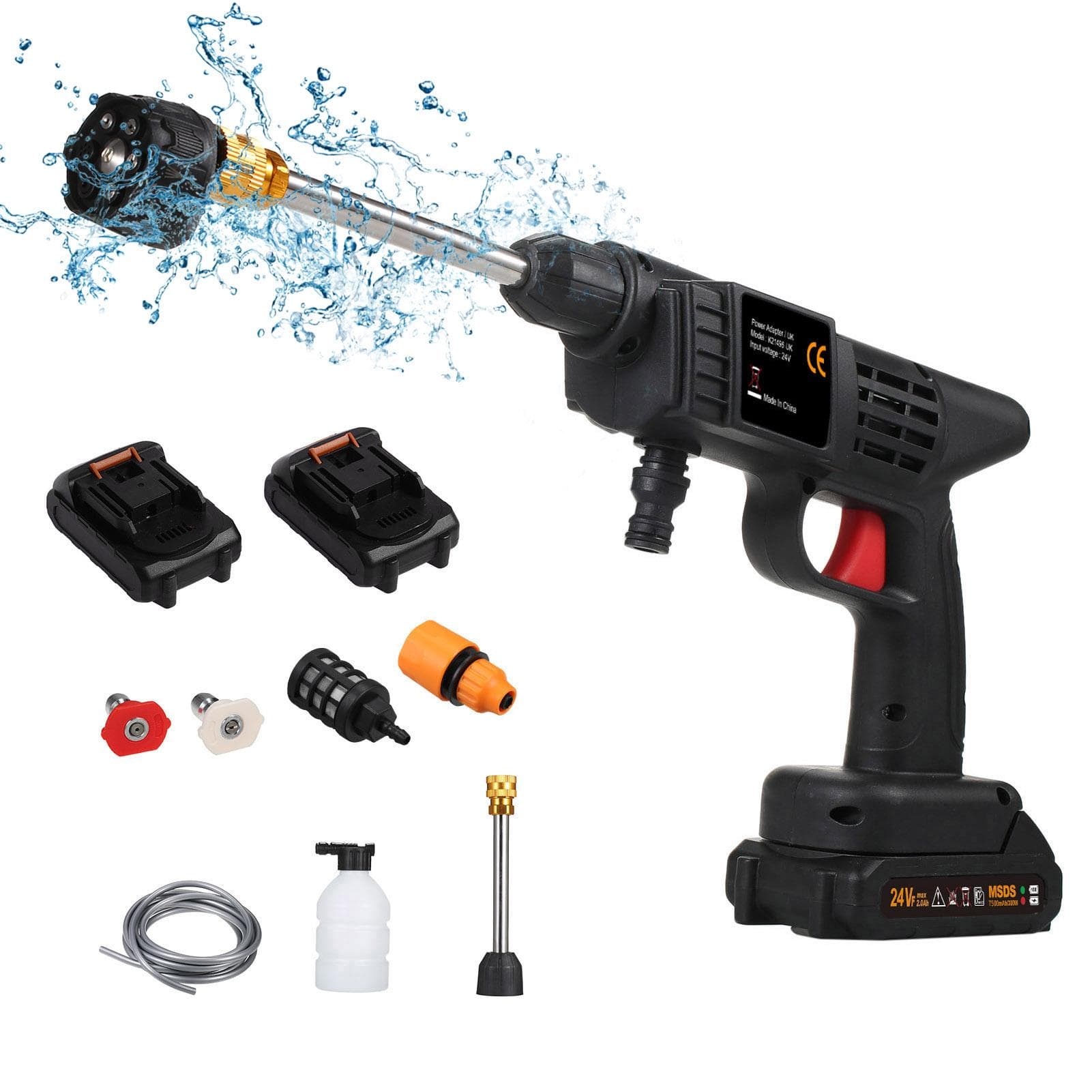 Cordless Pressure Washer, 150PSI Portable Pressure Cleaner Handheld with 6in1 Sprayer Battery and UK plug black