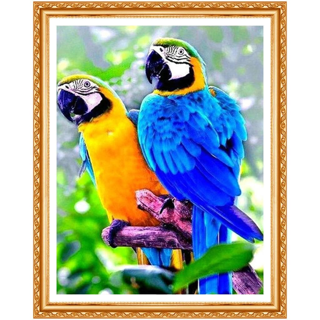 DIY Diamond Embroidery Two Parrots on Tree Diamond Painting Cross Stitch Full Round Rhinestone Decor 20X30CM