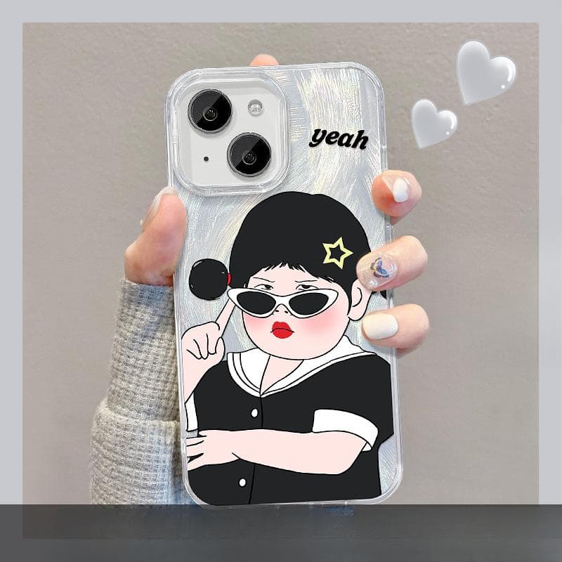 Applicable To Apple 15 Mobile Phone Case Iphone14promax Sweet Cool Girl Stand 13 Feather Yarn Laser 12 High-end Sense iPhone SE (2nd Generation)