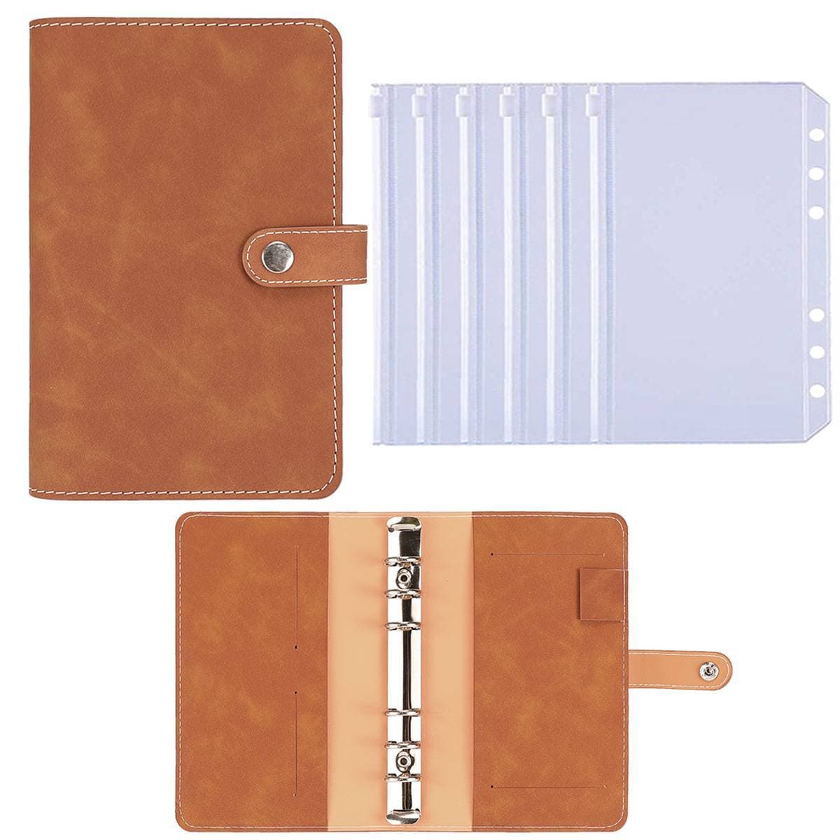 A6 Budget Binder Planner Notebook Cover PU Loose-leaf Handbook 6 Holes Binder Diary Agenda Paper Cover Stationery brown
