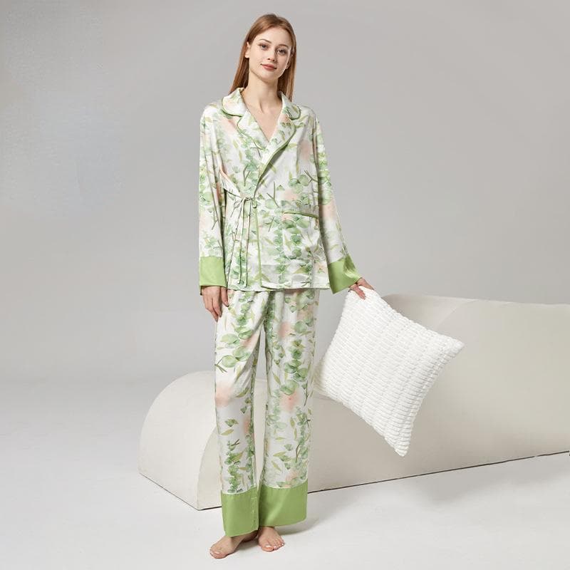 Spring and Summer New Ice Silk Pajamas for Women Summer Ice Silk Home Fur Suit Simple Cool Summer Pajamas XL