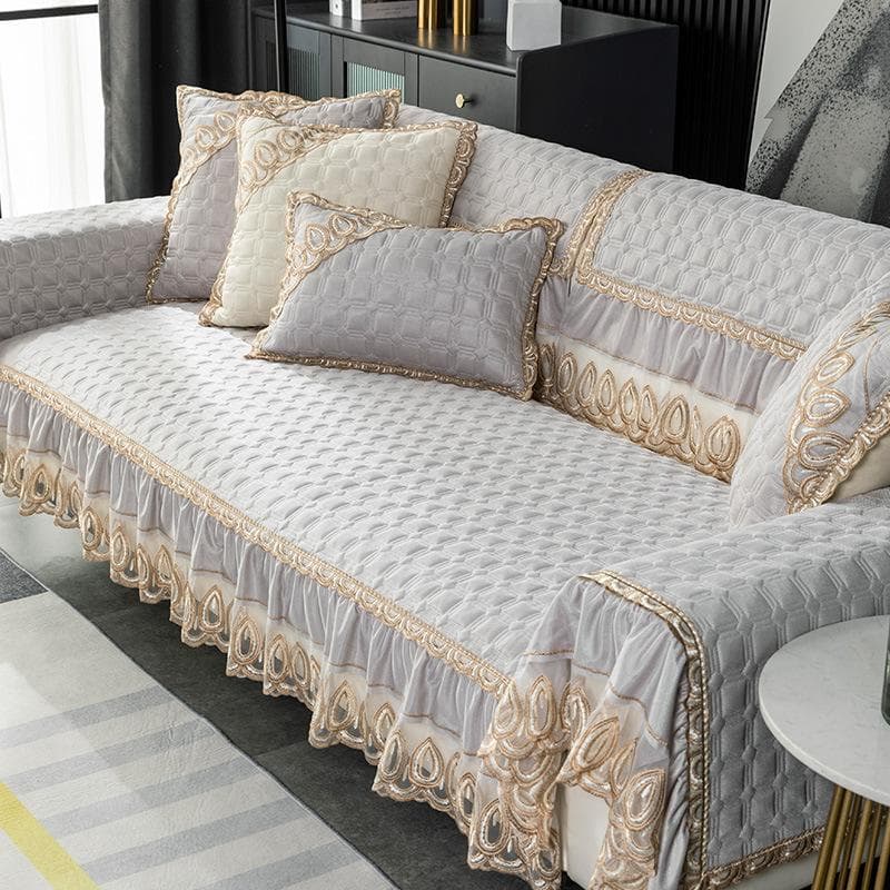 All Seasons Exquisite Hem Sofa Cover Anti Skid Wear Resistant High End Atmosphere Cushions All Inclusive Lace Soft Couch Cover 70x70cm 1pcs