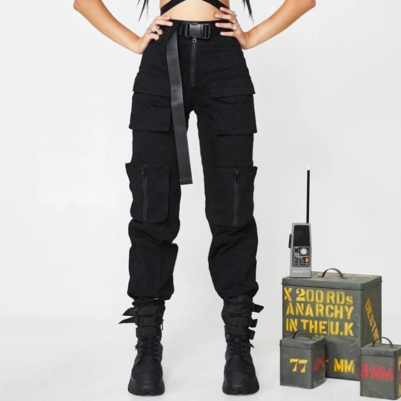 High Waist Pants Loose Joggers Women Army Harem Camo Pants Streetwear Punk Black Cargo Pants Women Capris Trousers Korean Ins M black