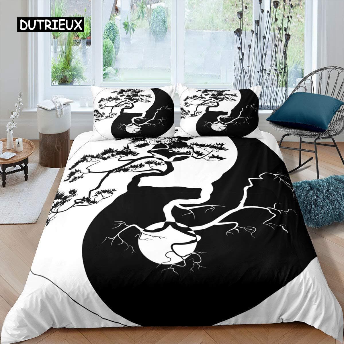 Yin Yang Duvet Cover Set Boho Trippy Art Twin Comforter Cover Gossip Traditional Ying Yang Theme King Size Polyester Quilt Cover EU single(135x200cm)