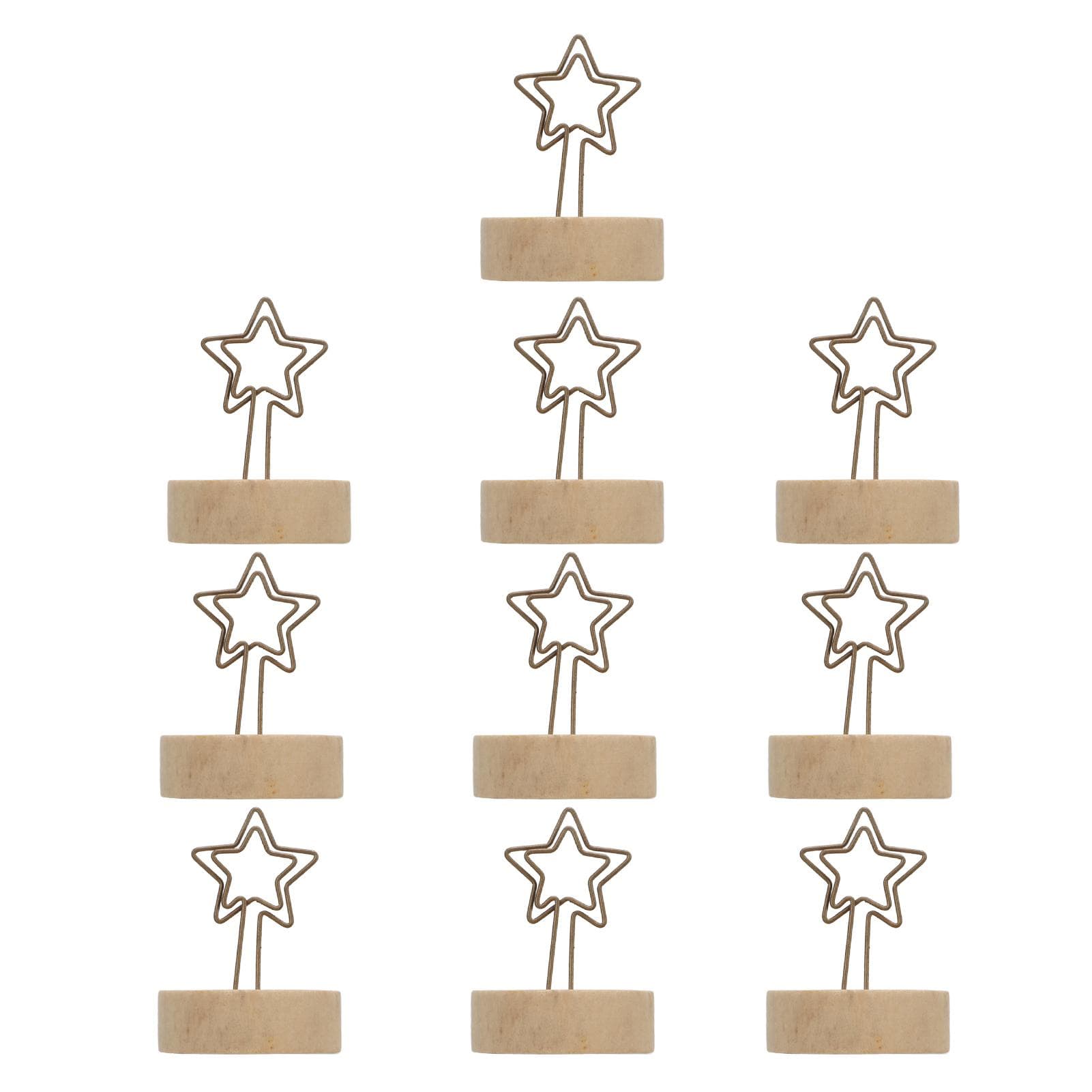10 Pcs Place Card Holder Vertical Log Star Shaped Wooden Base Position Card Holder Note Clip Simple