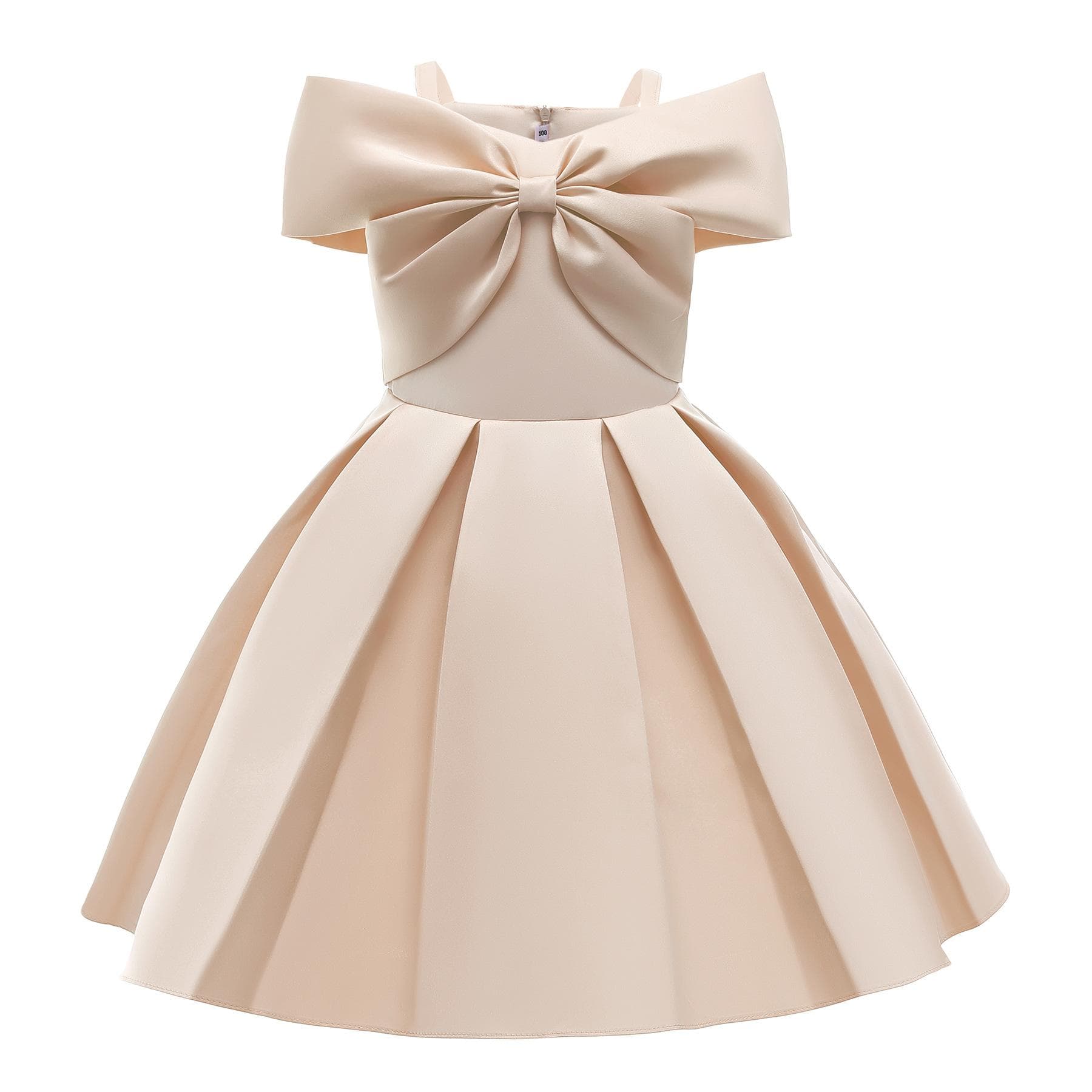 New Children's Princess Dress Solid Color Children's Off-shoulder Dress 120cm champagne