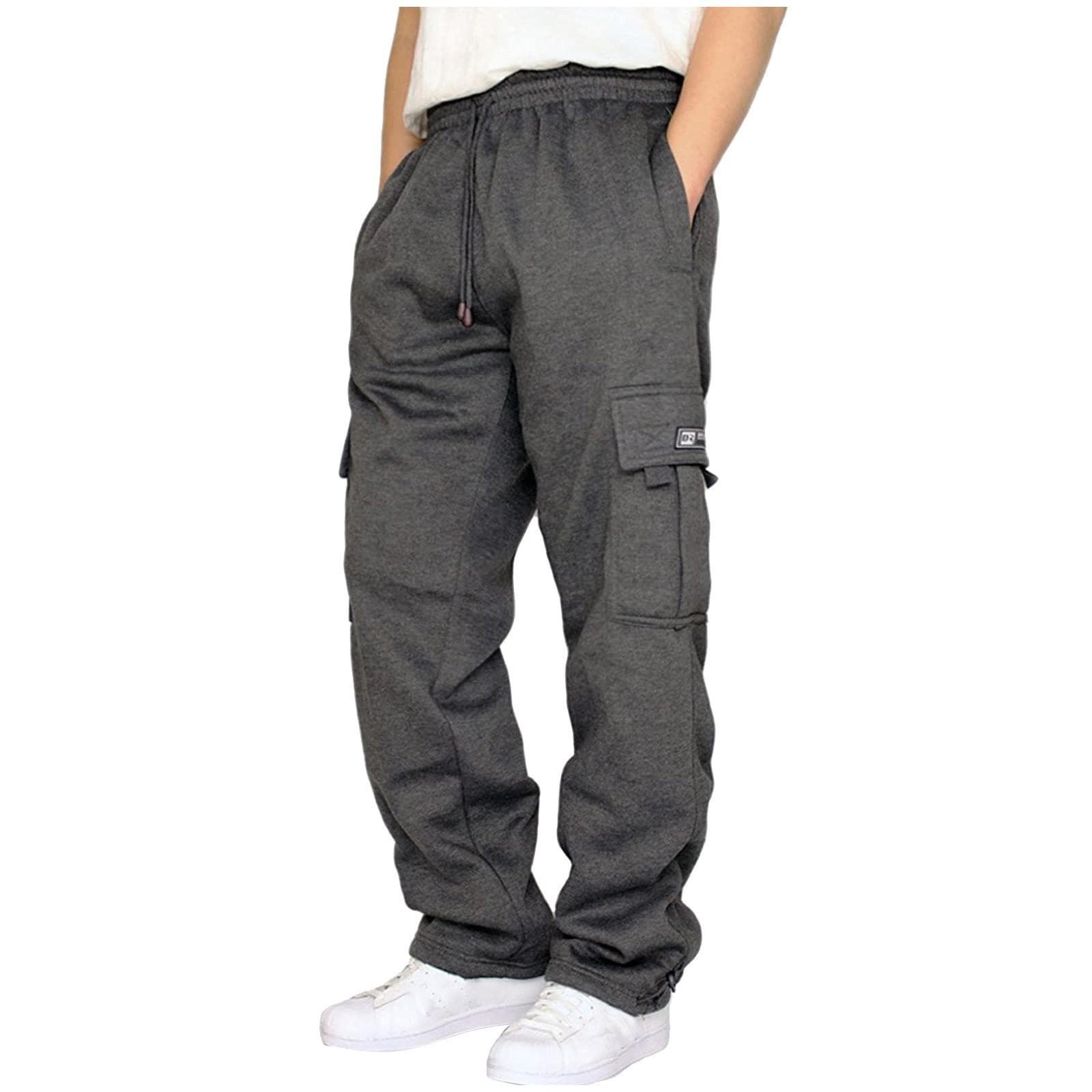 2024 Men's Multi-Pocket Sports Casual Drawstring Trousers with Cuffed Loose Fit Size XL