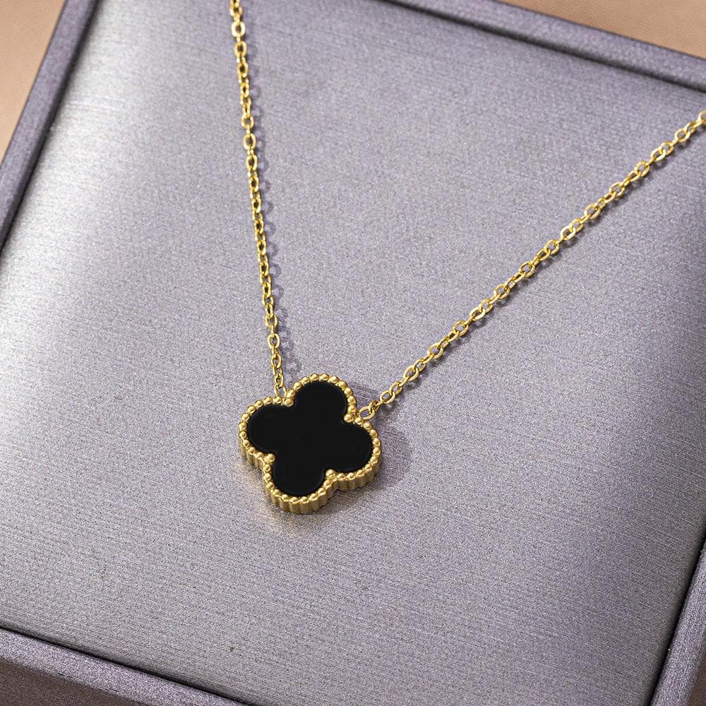Exquisite Four-Leaf Clover Necklace Titanium Steel Necklace Collarbone Chain Premium Sense Of Light Luxury Necklace black