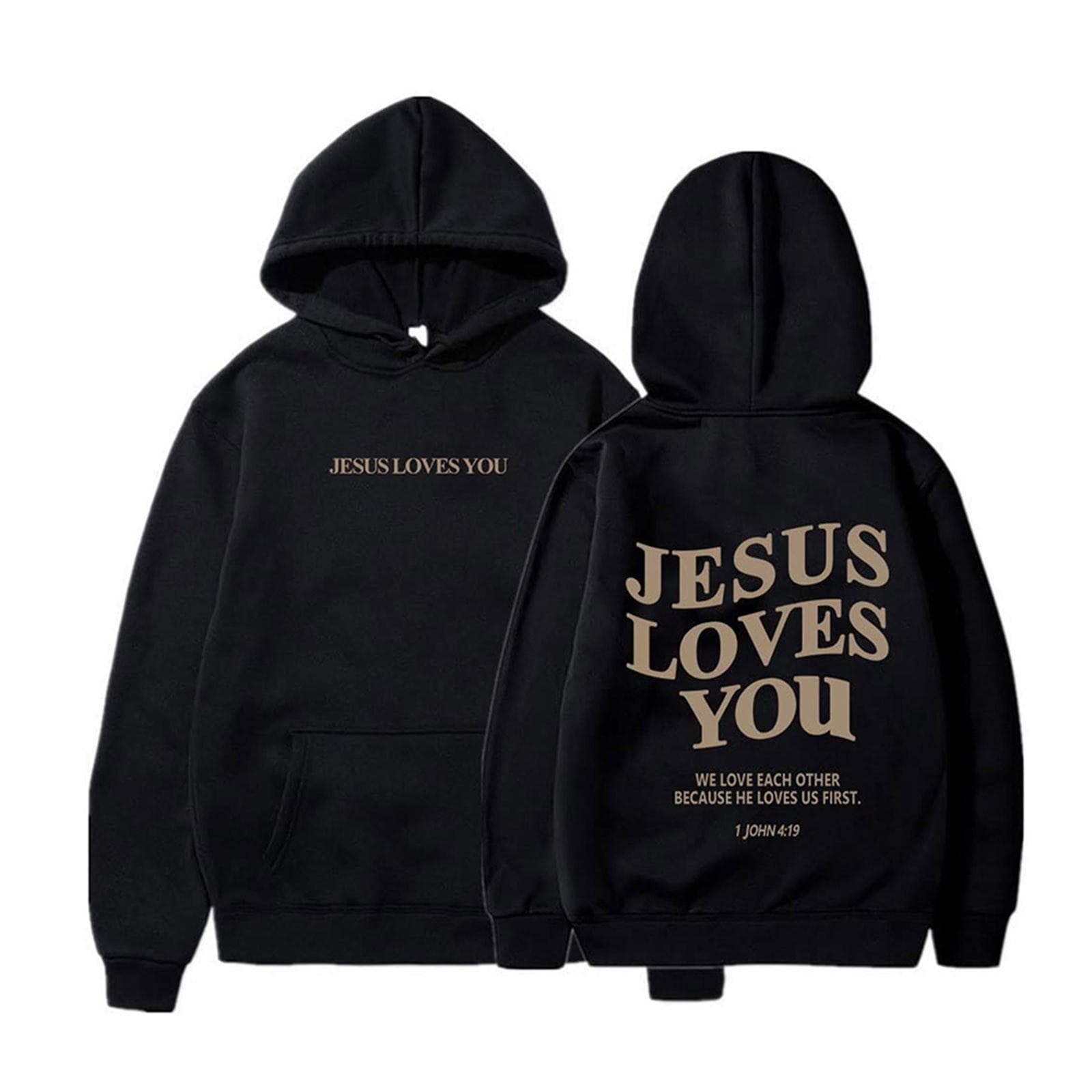 Jesus Loves You Oversized Graphic Hoodie Women Hip Hop Vintage Hooded Sweatshirts Pullover Tops For Women Trendy Aesthetic Top M black