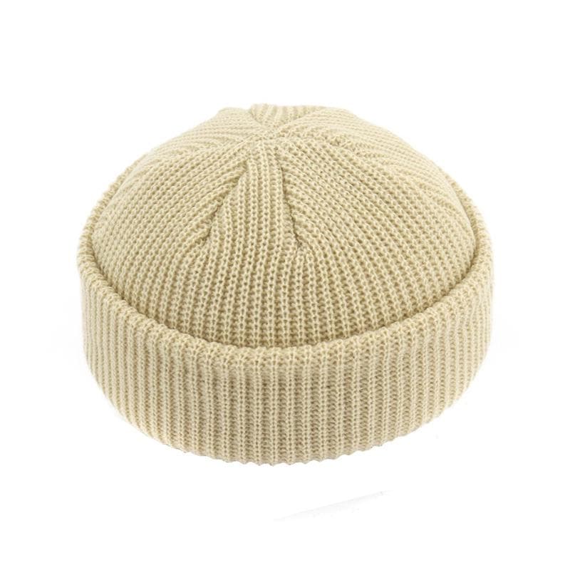 Autumn and Winter Wild Knitted Wool Melon Skin Trend Hip Hop Hat One Size beige