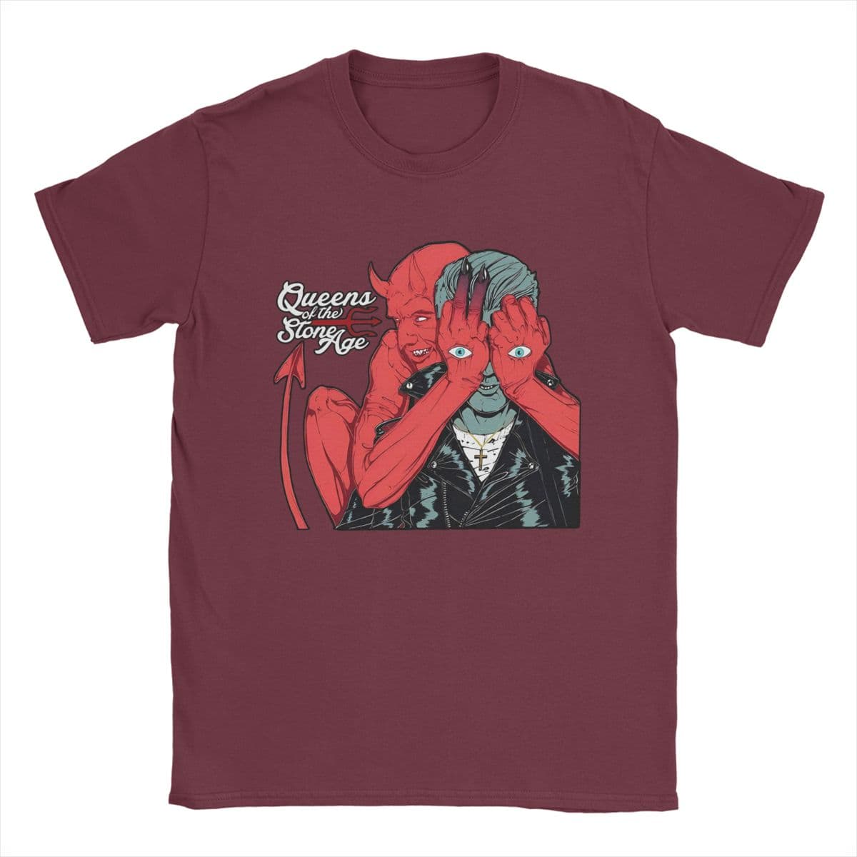 Men Queens Of The Stone Age Band T Shirts Cotton Clothes Vintage Short Sleeve O Neck Tee Shirt Plus Size T-Shirts M burgundy