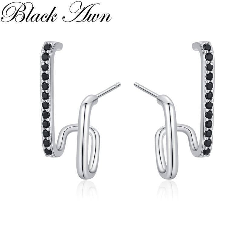Black Awn Black Design Clip on Earrings Stud Ear