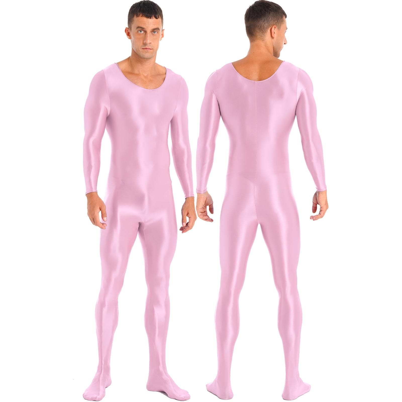 Mens One Piece Long Sleeve Tank Unitard Jumpsuit Stretch Spandex Bodysuit Rompers M pink