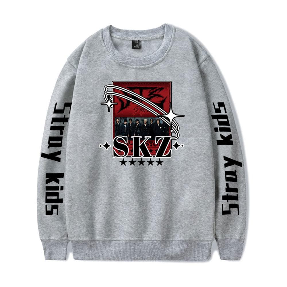 Fashion Stray Kids Kpop Round Neck Sweater Men/Women Harajuku Hoodie Streetwear Sweatshirts Fashion Tops Casual Teenager Clothes L grey