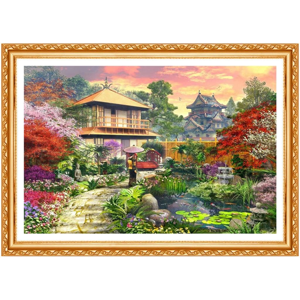 Full Round Drill Diamond Embroidery Japanese Garden Diamond Painting Cross Stitch Rhinestone Decor 20X30CM
