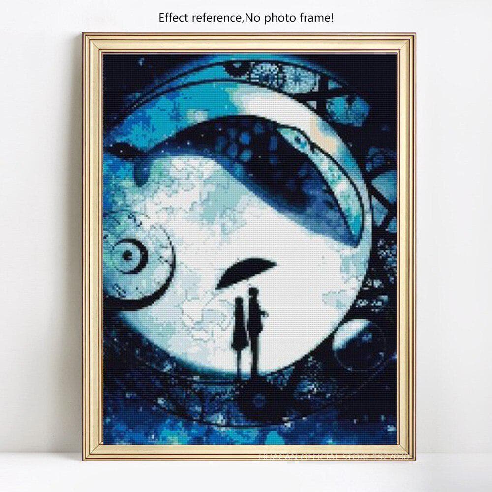 Diamond Painting Cartoon Couple Moon Full Dill Round Rhinestone Diamond Embroidery Mosaic Home Decor 20X30CM