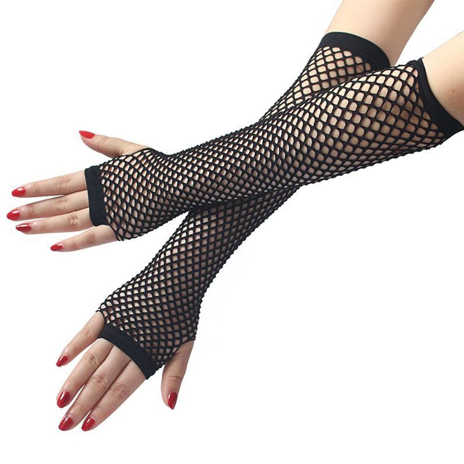 Fishnet Gloves Soft Breathable Punk Style Half Finger Black Long Fishnet Gloves for Party Prom