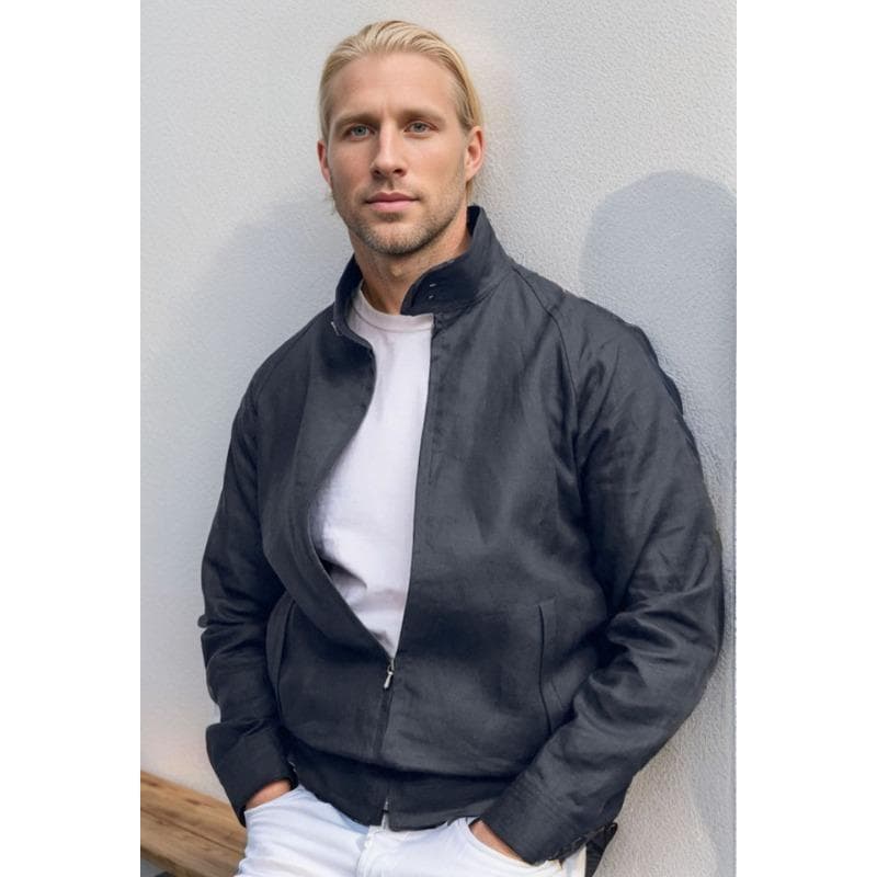 Autumn Men's Jackets Cotton and Linen Jackets Solid Color Men's Solid Color Stand Collar Zipper Jackets 2XL